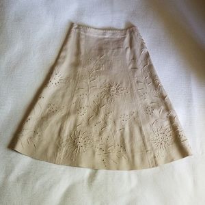 Embroidered Linen Fluted A-line Skirt